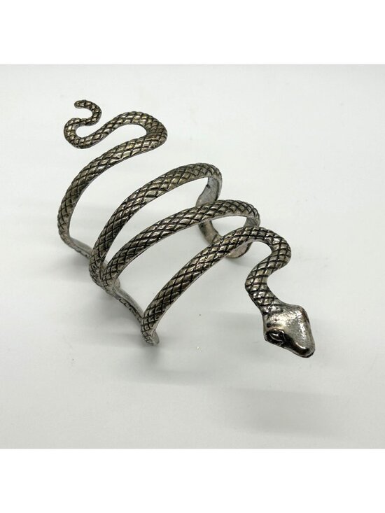 Estate Jewelry - Vintage Snake Cuff Bracelet Gothic Punk Serpent Silver-tone Adjustable Bangle